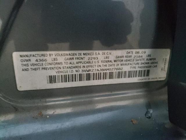 3VWRZ7AJ8AM027682 - 2010 VOLKSWAGEN JETTA SE GRAY photo 12