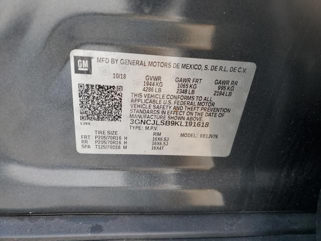 3GNCJLSB9KL191618 - 2019 CHEVROLET TRAX 1LT Boz foto 12