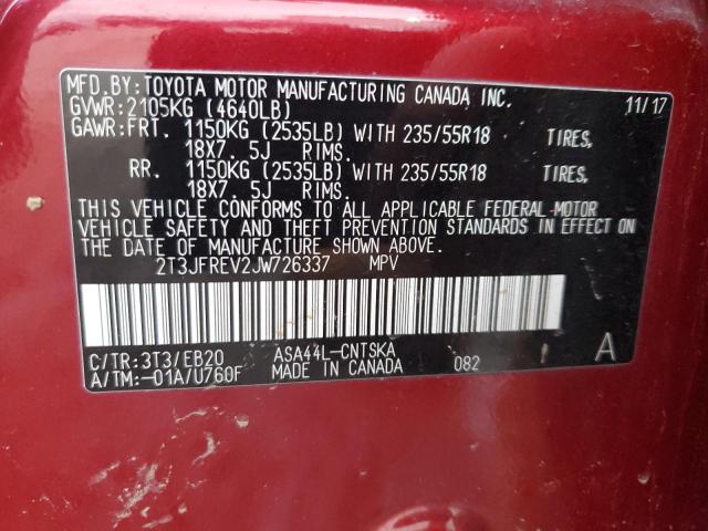 2T3JFREV2JW726337 - 2018 TOYOTA RAV4 SE Rouge photo 14