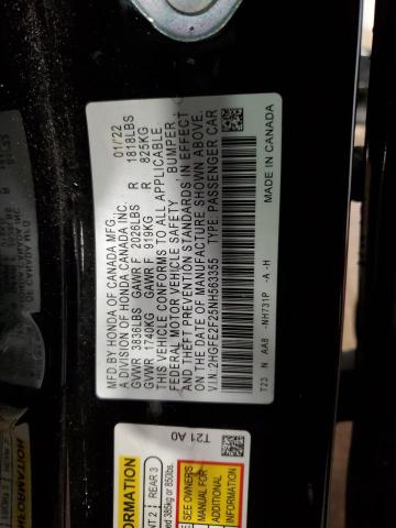 2HGFE2F25NH563355 - 2022 HONDA CIVIC LX 黑色 照片 13