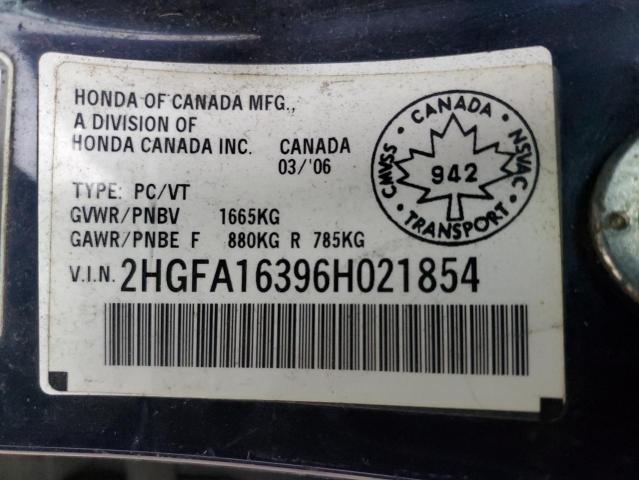2HGFA16396H021854 - 2006 HONDA CIVIC DX VP BLUE photo 12