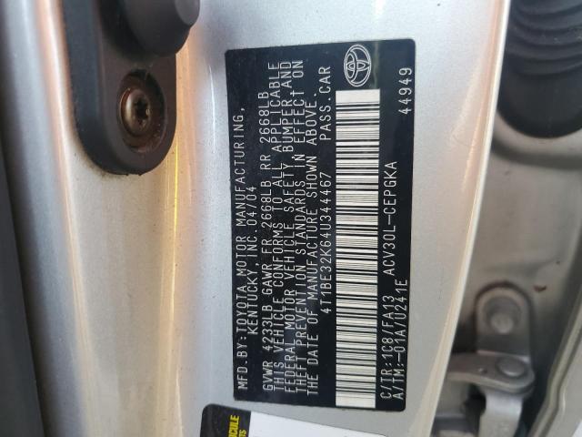 4T1BE32K64U344467 - 2004 TOYOTA CAMRY LE SILVER photo 12