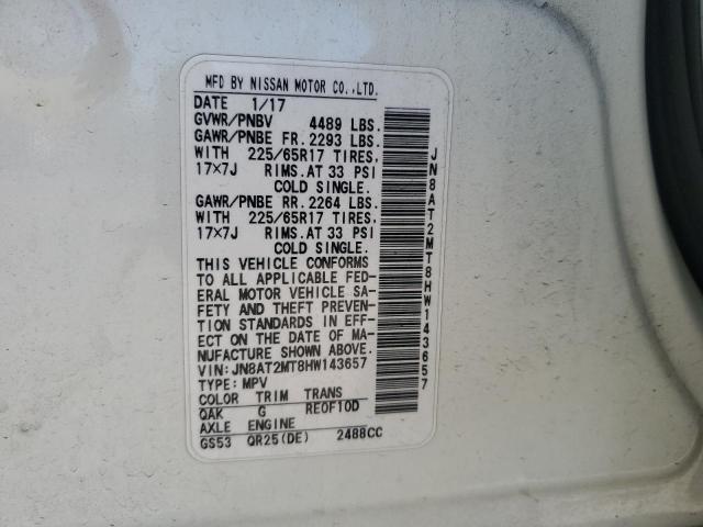 JN8AT2MT8HW143657 - 2017 NISSAN ROGUE S თეთრი ფოტო 13