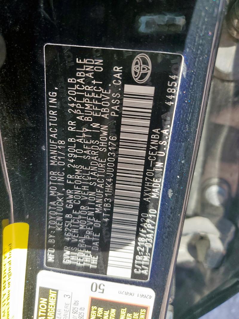 4T1B31HK4JU003176 - 2018 TOYOTA CAMRY LE 黑色 照片 12