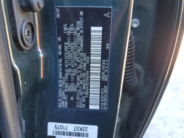 5TBBV54107S482446 - 2007 TOYOTA TUNDRA DOUBLE CAB SR5 GREEN photo 12