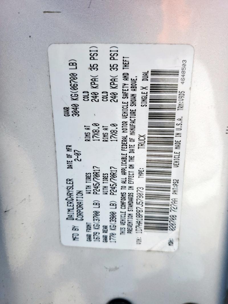 1D7HA18P87J578073 - 2007 DODGE RAM 1500 ST SILVER photo 13