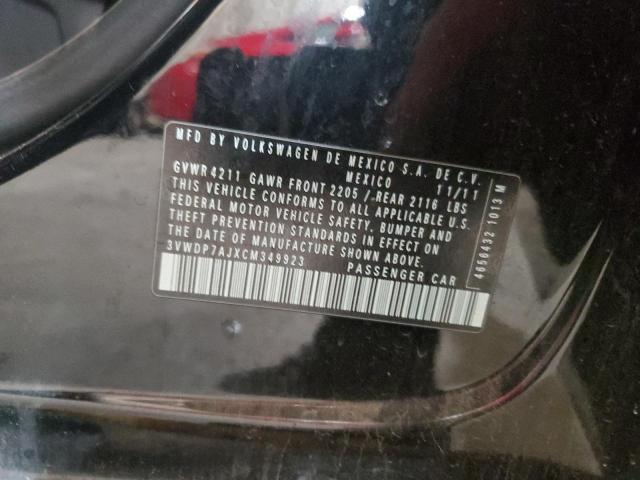 3VWDP7AJXCM349923 - 2012 VOLKSWAGEN JETTA SE BLACK photo 12