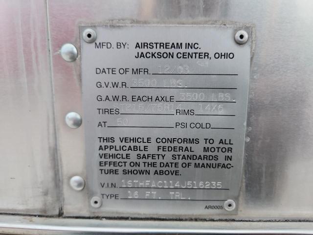 1STHFAC114J516235 - 2004 AIRSTREAM CAMPER Plata foto 10