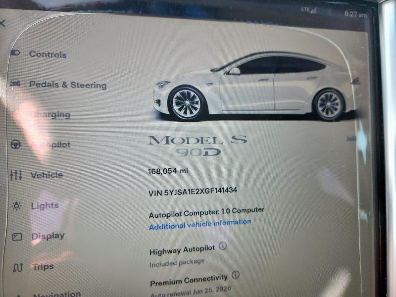 5YJSA1E2XGF141434 - 2016 TESLA MODEL S 白色 照片 9