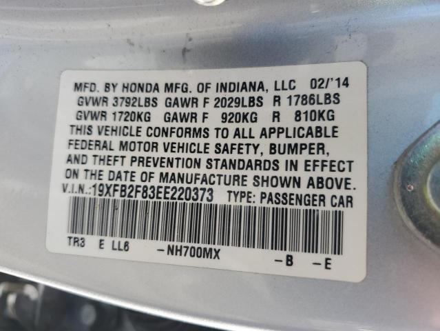 19XFB2F83EE220373 - 2014 HONDA CIVIC EX SILVER photo 12