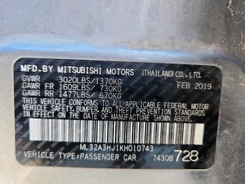 ML32A3HJ1KH010743 - 2019 MITSUBISHI MIRAGE ES GRAY photo 13