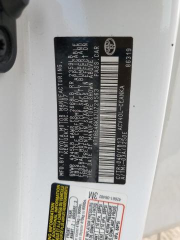 4T1BE46KX7U728563 - 2007 TOYOTA CAMRY CE 白色 照片 12