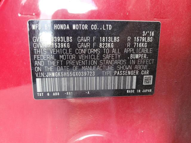 JHMGK5H55GX039723 - 2016 HONDA FIT LX RED photo 12