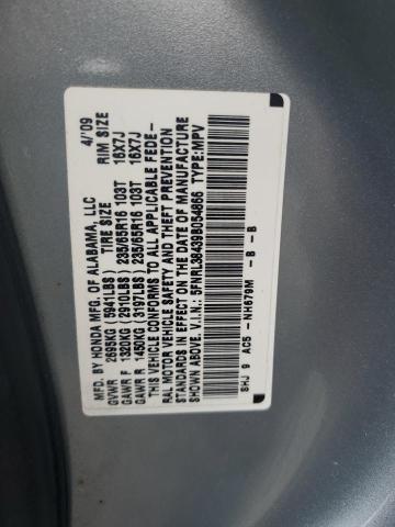 5FNRL38439B054866 - 2009 HONDA ODYSSEY EX SILVER photo 13