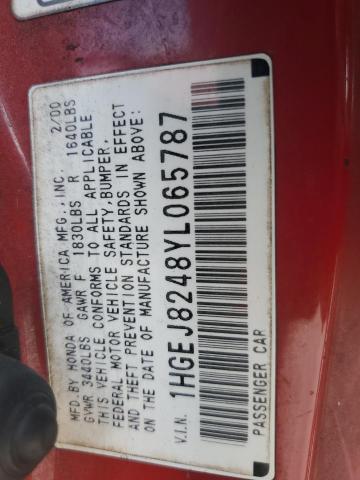 1HGEJ8248YL065787 - 2000 HONDA CIVIC EX RED photo 13