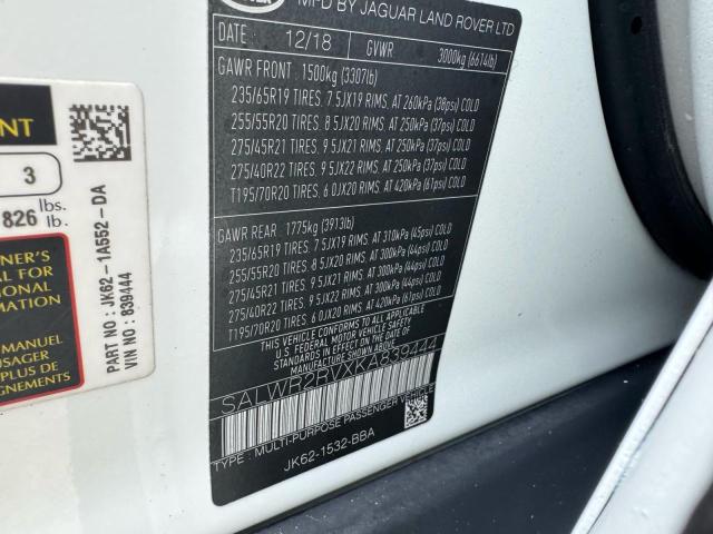 SALWR2RVXKA839444 - 2019 LAND ROVER RANGE ROVE HSE WHITE photo 14