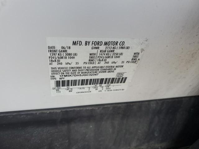 1FM5K7DH5JGC32347 - 2018 FORD EXPLORER XLT Ağ foto 13