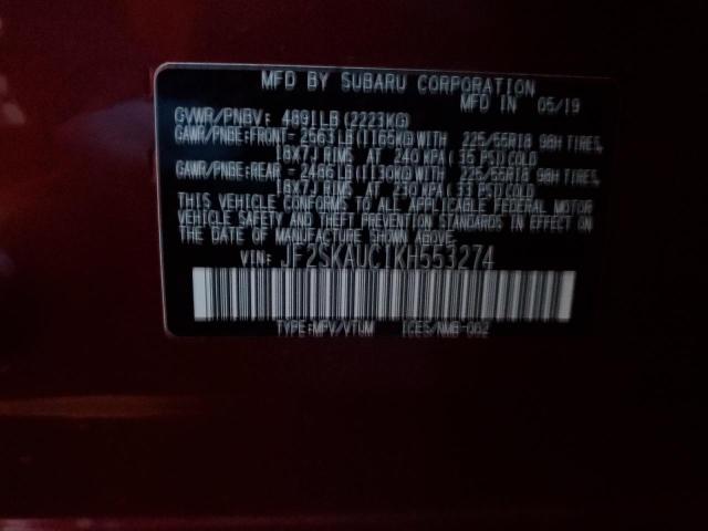 JF2SKAUC1KH553274 - 2019 SUBARU FORESTER LIMITED 红色 照片 13