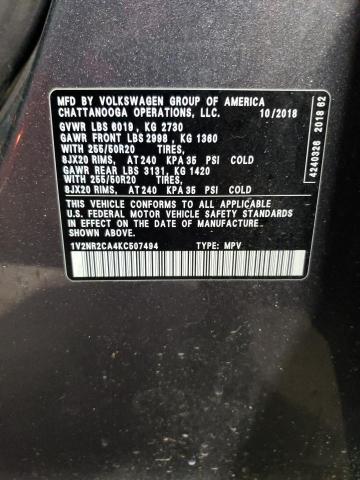 1V2NR2CA4KC507494 - 2019 VOLKSWAGEN ATLAS SEL PREMIUM Boz foto 13