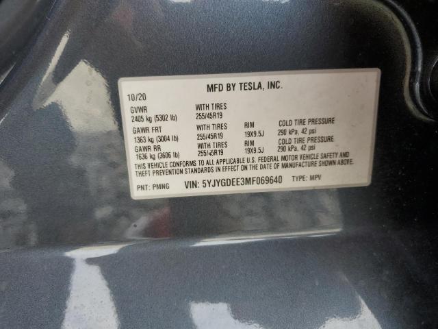 5YJYGDEE3MF069640 - 2021 TESLA MODEL Y 灰色 照片 13