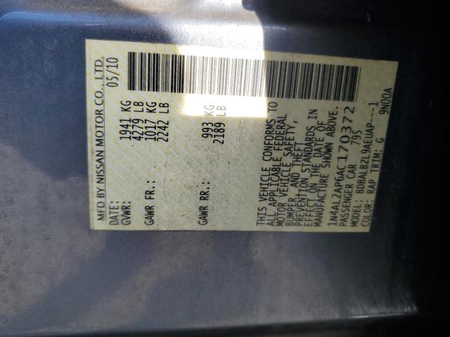 1N4AL2AP6AC170372 - 2010 NISSAN ALTIMA BASE GRAY photo 12