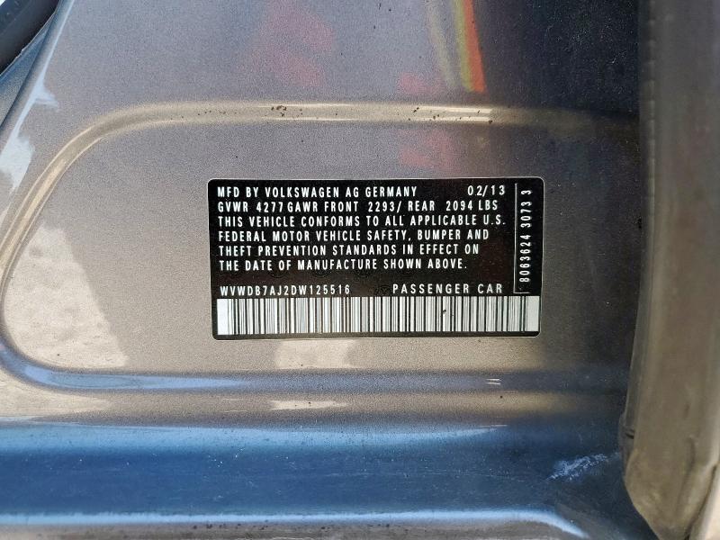 WVWDB7AJ2DW125516 - 2013 VOLKSWAGEN GOLF GRAY photo 12