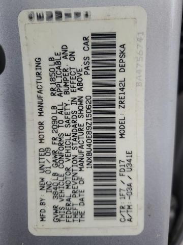 1NXBU40E89Z150620 - 2009 TOYOTA COROLLA BASE 银色 照片 12