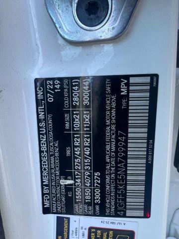 4JGFF5KE5NA799947 - 2022 MERCEDES-BENZ GLS 450 4MATIC WHITE photo 14