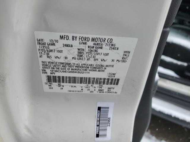 1FMCU9EG5BKB22111 - 2011 FORD ESCAPE LIMITED WHITE photo 12