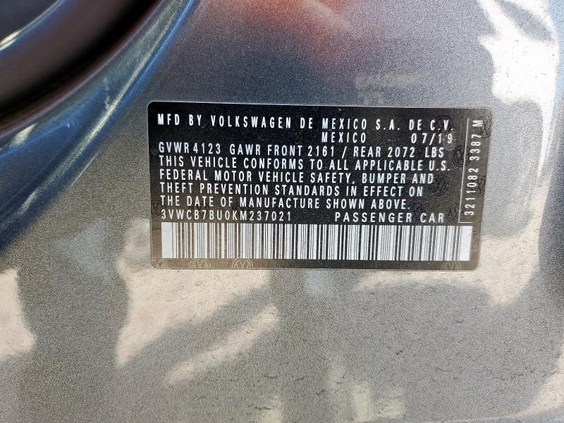 3VWCB7BU0KM237021 - 2019 VOLKSWAGEN JETTA S GRAY photo 13