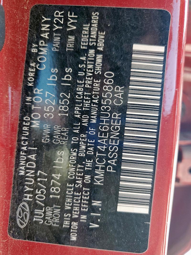 KMHCT4AE6HU355860 - 2017 HYUNDAI ACCENT SE 红色 照片 12