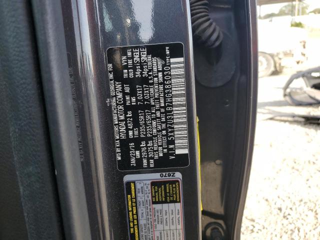 5XYZU3LB7HG386030 - 2017 HYUNDAI SANTA FE S GRAY photo 14