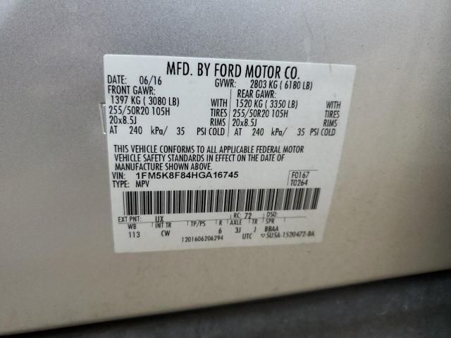 1FM5K8F84HGA16745 - 2017 FORD EXPLORER LIMITED Сріблястий фото 13