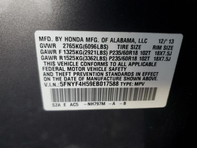 5FNYF4H59EB017588 - 2014 HONDA PILOT EXL GRAY photo 13