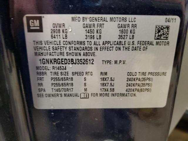 1GNKRGED3BJ352612 - 2011 CHEVROLET TRAVERSE LT BLUE photo 13