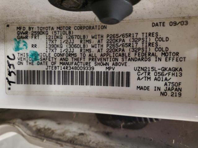 JTEBT14R348009339 - 2004 TOYOTA 4RUNNER SR5 WHITE photo 13