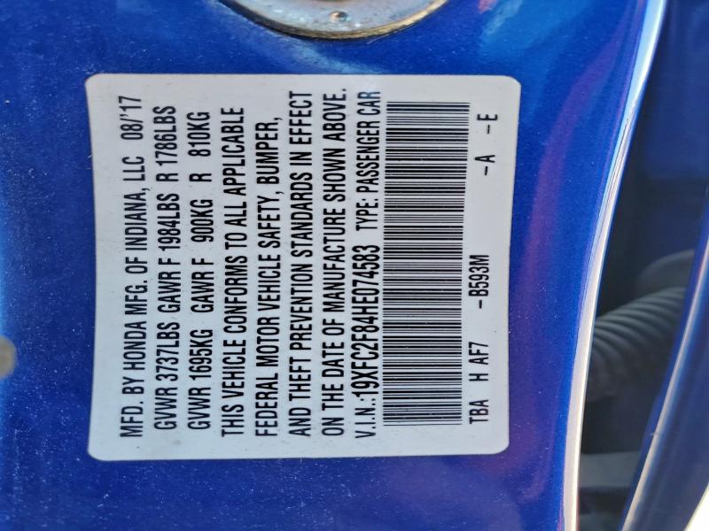 19XFC2F84HE074583 - 2017 HONDA CIVIC EX BLUE photo 13