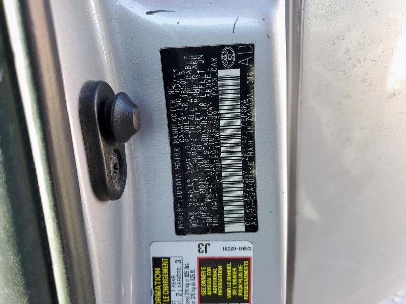 2T1BU4EE1BC609289 - 2011 TOYOTA COROLLA BASE SILVER photo 12