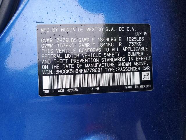 3HGGK5H84FM778681 - 2015 HONDA FIT EX 蓝色 照片 12
