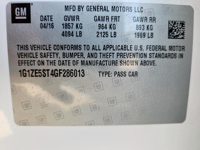 1G1ZE5ST4GF286013 - 2016 CHEVROLET MALIBU LT WHITE photo 12