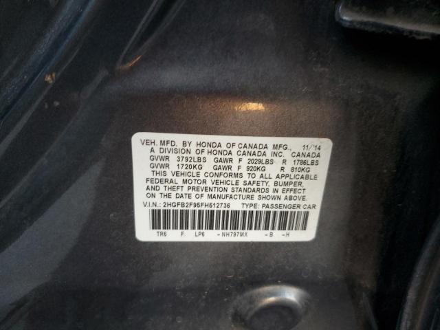 2HGFB2F95FH512736 - 2015 HONDA CIVIC EXL CHARCOAL photo 13