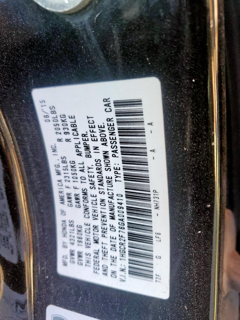 1HGCR2F76GA009410 - 2016 HONDA ACCORD EX BLACK photo 12