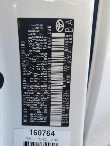 5YFBURHE2GP405181 - 2016 TOYOTA COROLLA L WHITE photo 13