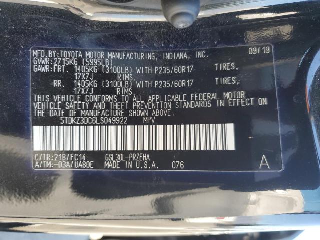 5TDKZ3DC6LS049922 - 2020 TOYOTA SIENNA LE 黑色 照片 13