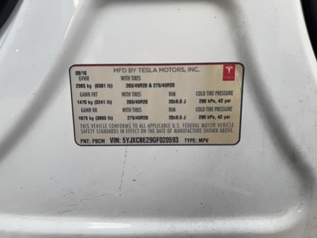 5YJXCBE29GF020593 - 2016 TESLA MODEL X WHITE photo 10