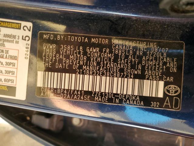 2T1BR32E38C887734 - 2008 TOYOTA COROLLA CE Blau Foto 12