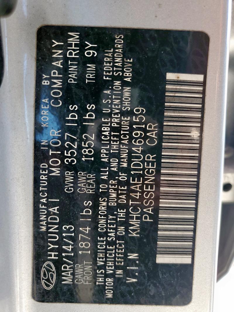 KMHCT4AE1DU469159 - 2013 HYUNDAI ACCENT GLS 银色 照片 12