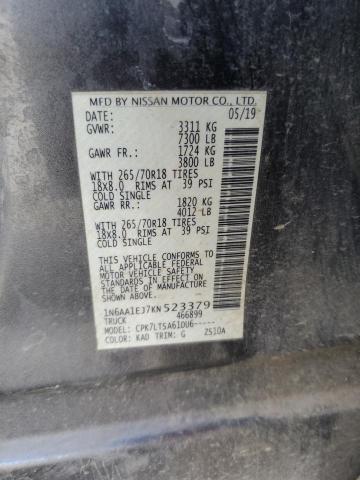 1N6AA1EJ7KN523379 - 2019 NISSAN TITAN S 灰色 照片 12