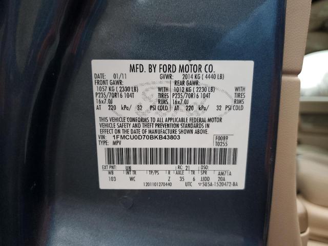 1FMCU0D70BKB43803 - 2011 FORD ESCAPE XLT ტალღისფერი ფოტო 13