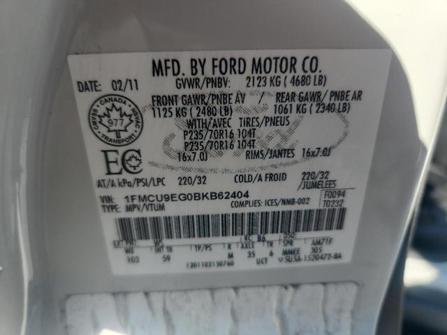 1FMCU9EG0BKB62404 - 2011 FORD ESCAPE LIMITED 白色 照片 12